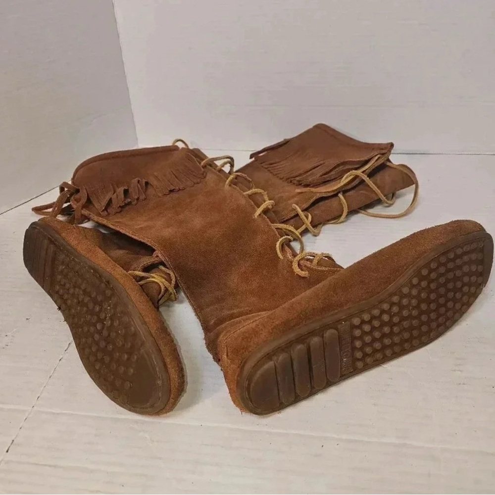Minnetonka Brown Aztec Fringe Lace Up Boots Suede SZ 8 - Picture 3 of 5